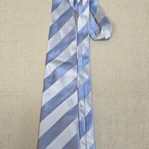 Bachrach Tie Mens Light Blue Silver Diagonal Striped 100% Silk Made in Italy